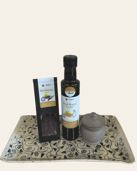 Senfprodukte-Teller mit Senftöpfchen aus Kreativwerkstatt